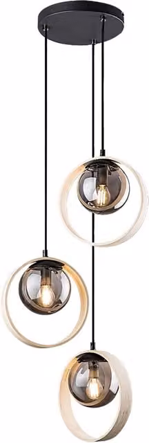 Lampada a sospensione Rabalux Peyton in legno e metallo con vetro trasparente, colore marrone e nero, Ø 35 cm, 3xE14