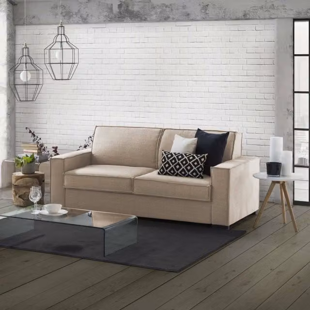 Divano a 3 posti Abernathy TALAMO ITALIA, Sofà moderno in tessuto beige per soggiorno, L: 200 cm, P: 95 cm, H: 90 cm – 1