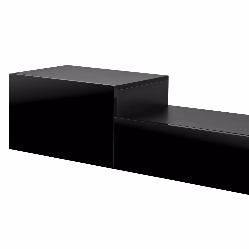 Mobile TV da parete Minimal con ante lucide e luci LED controllabili tramite app, colore nero – 2