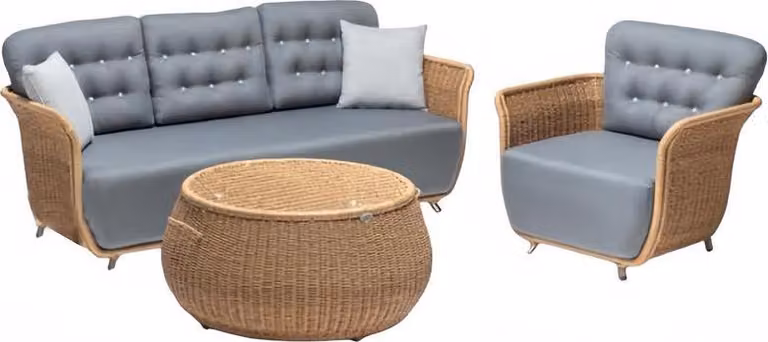 Gartenmöbel Robuste Garten Rattan Garnitur Couchtisch Grau Sessel Sofa 3-Sitzer