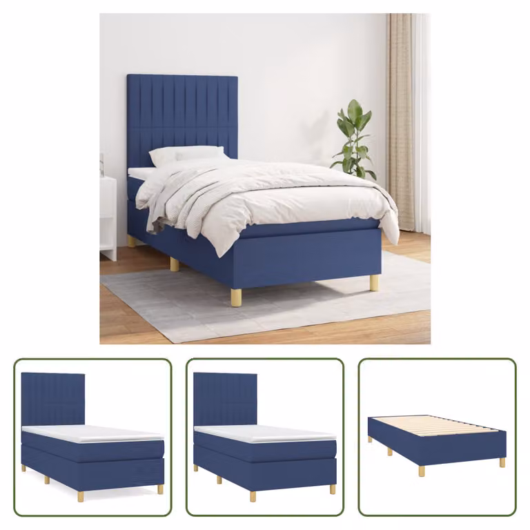 The Living Store Letto a molle con materasso Blu 80x200 cm in tessuto