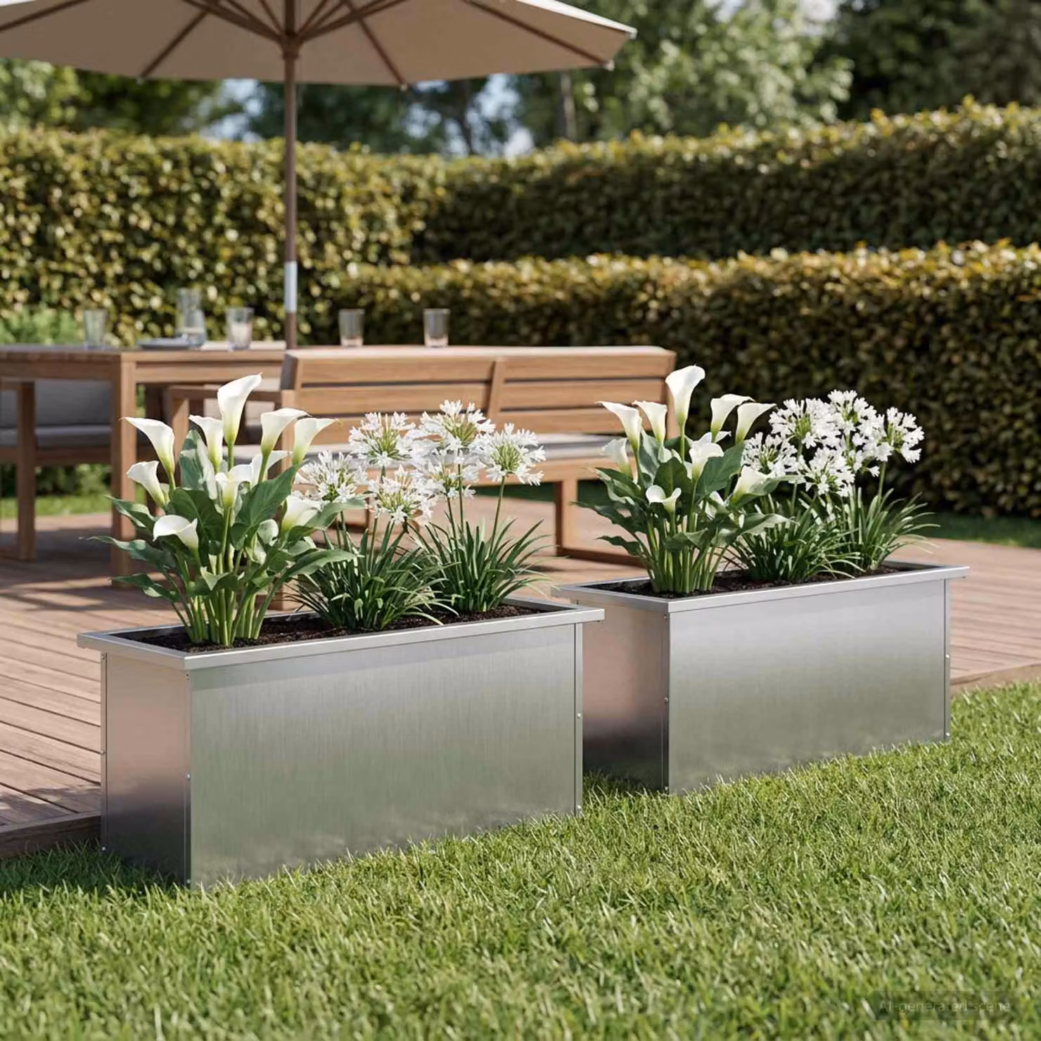 Set di 2 fioriere da giardino con LED vidaXL in acciaio zincato argento L 100 x P 30 x H 30 cm