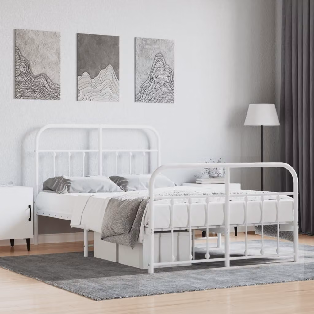 vidaXL Giroletto con testiera e pediera in metallo bianco 120x190 cm - Giroletto - Cornici per letti - Giroletto - Letto