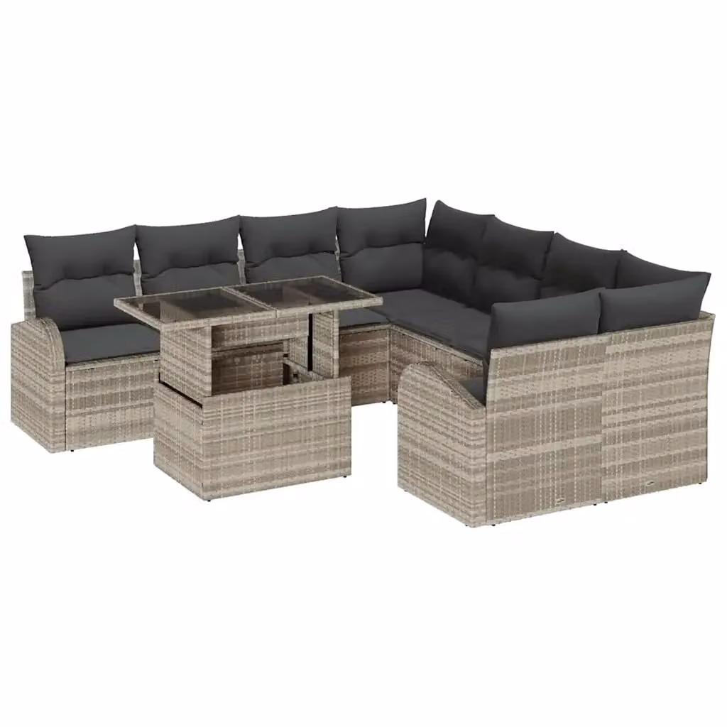 vidaXL Set Divano da Giardino a L con Tavolino da Caffè e 9 Cuscini Grigio – 2
