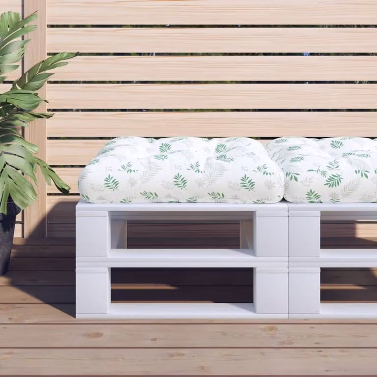 Cuscino per Pallet vidaXL con Motivo a Foglie, Verde e Bianco, L/P/H: 60 x 60 x 12 cm