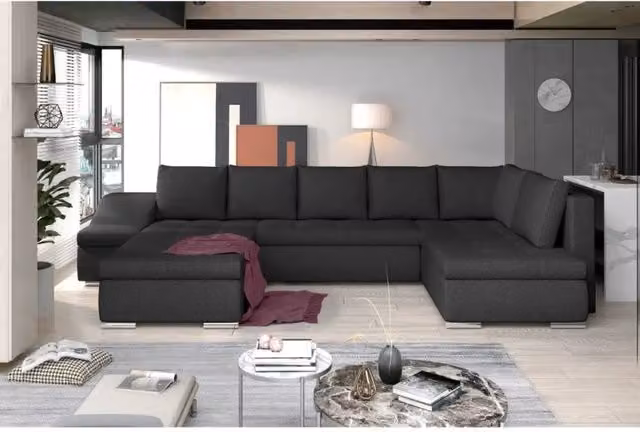 Divano panoramico a L GYOVANI MEUBLORAMA grigio con funzione letto e poggiatesta regolabile L/P/H: 294 x 140 x 190 cm – 1