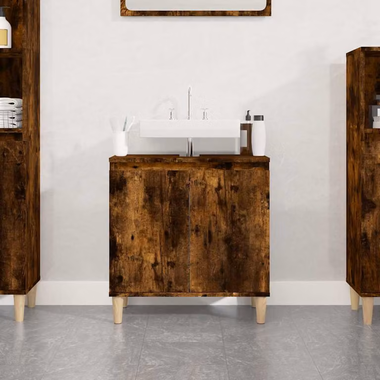 Lavabo Mobile vidaXL in Legno Rovere Fumo Marrone con Ante a Battente L/P/H: 58 x 33 x 60 cm