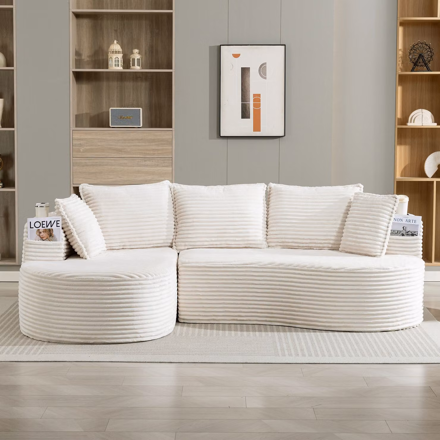 Divano angolare Bogesofa in pan di zucchero beige Aosom Italy con portabicchieri e cuscini inclusi – 2