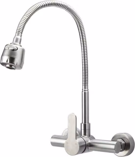 Rubinetto da cucina monocomando per montaggio a parete - acciaio inox - ruotabile a 360°