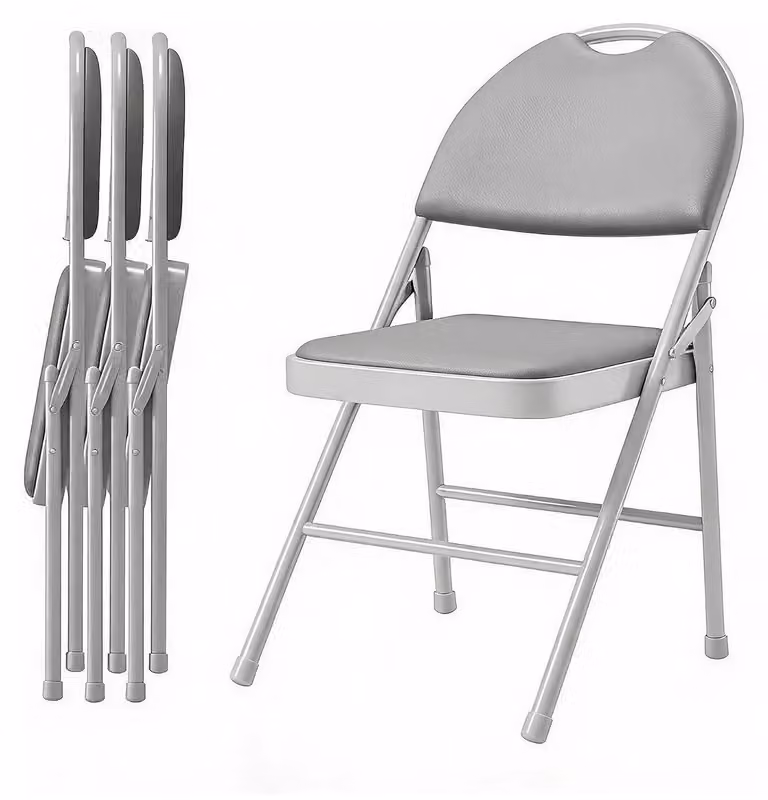 Sedie da pranzo - Set di 4 sedie pieghevoli - Seduta e schienale imbottiti in ecopelle - Struttura in metallo - Impilabili - Grigio chiaro
