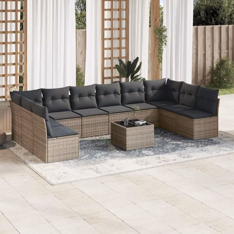 Maison Exclusive - Set da giardino 11 pezzi con cuscini Grigio Poly Rattan