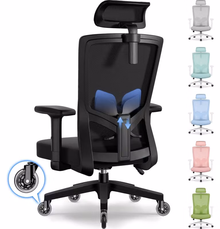 Sedia da ufficio ergonomica con poggiatesta, supporto lombare e funzione di inclinazione regolabili