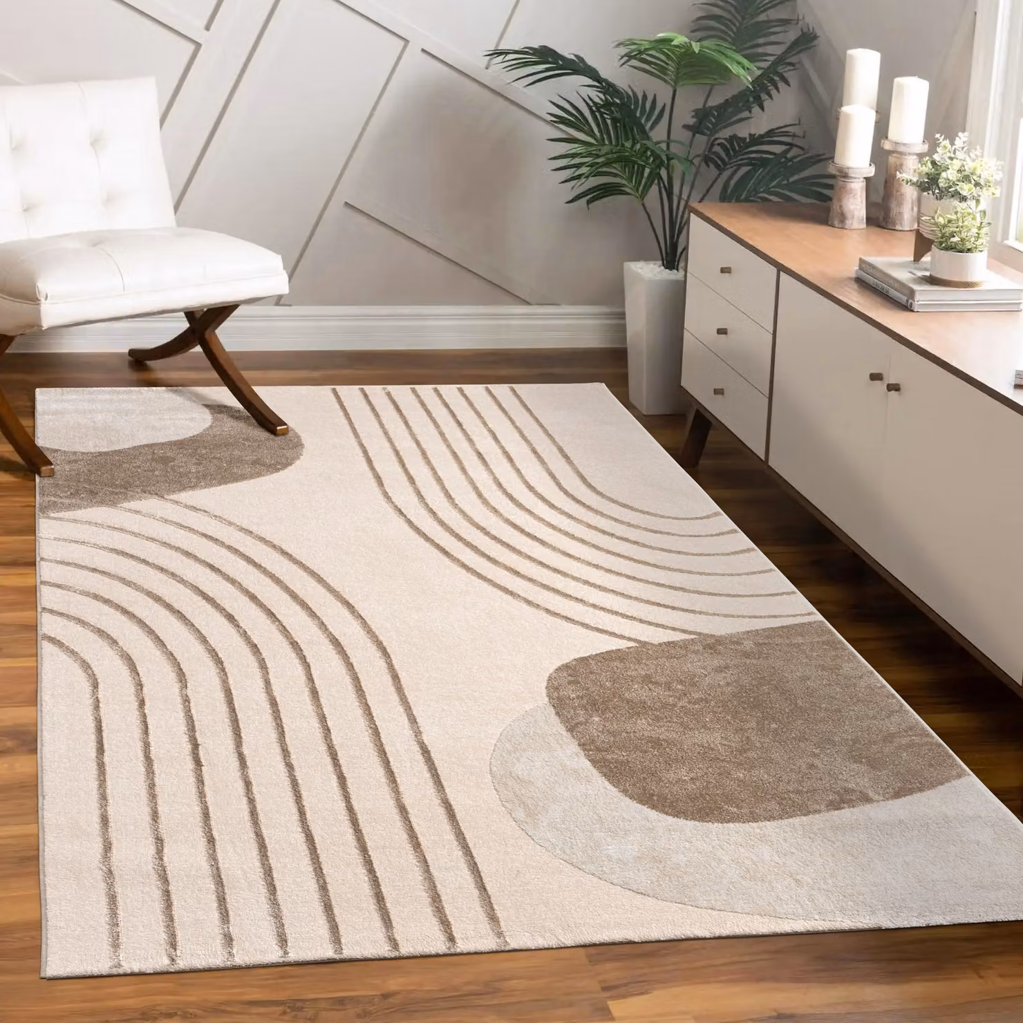 Tappeto Tiana beige e grigio con effetto alto basso, design geometrico moderno, L: 230 cm, P: 160 cm – 2