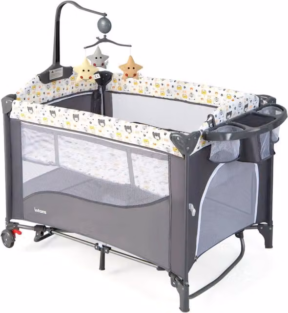 Culla 5-in-1 con materasso cambio pannolini carillon e giocattoli appesi, Dondolo portatile per neonati Grigio