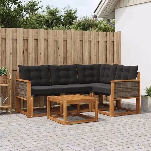 Set di divani da esterno 5 pz Naturale e Nero 3381932