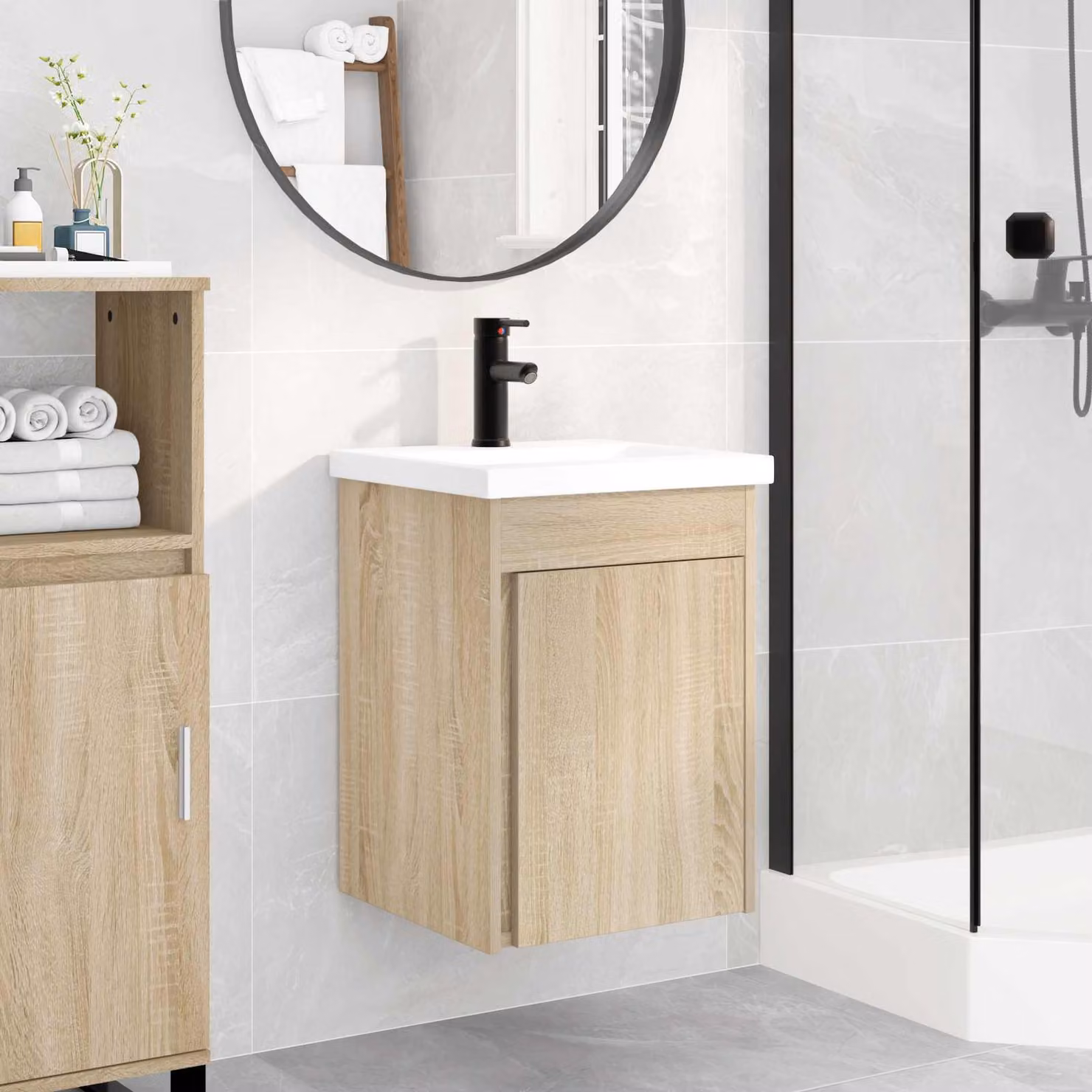 Mobile bagno con rubinetto vidaXL in Rovere Sonoma, L 42 cm x P 40 cm x H 74,5 cm