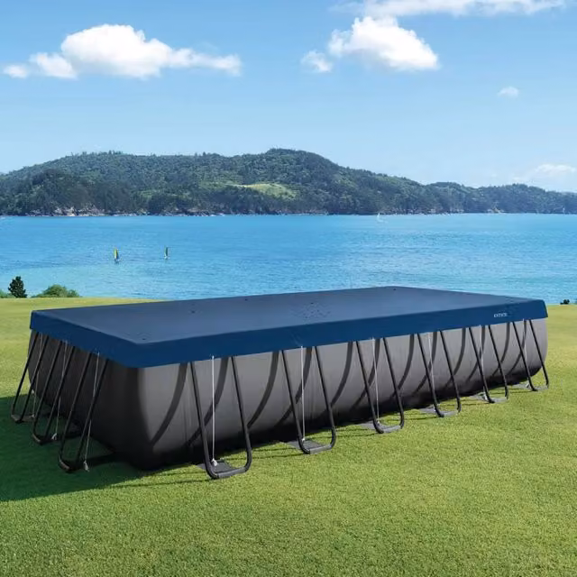 Copertura per piscina rettangolare INTEX in PVC e PET blu e grigio L: 732 cm, P: 366 cm