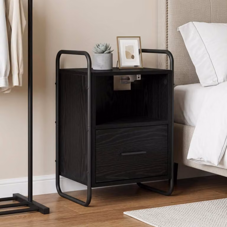 vidaXL Mobiletto da Letto Appeso Moderno Nero Opaco L: 40 cm, P: 30 cm, H: 60 cm
