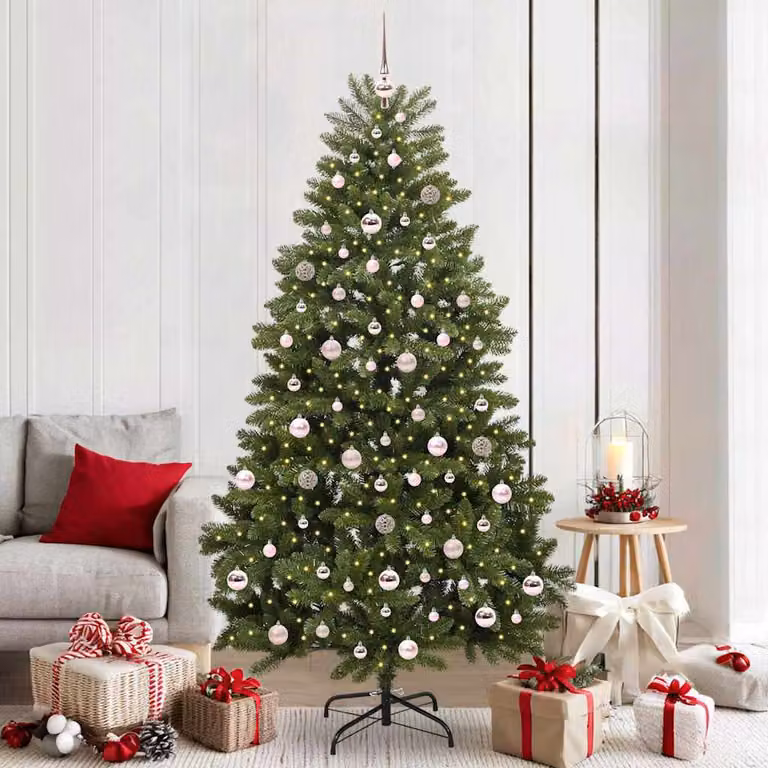 Albero di Natale artificiale vidaXL verde con 300 LED bianco caldo in PVC e metallo, Altezza: 210 cm