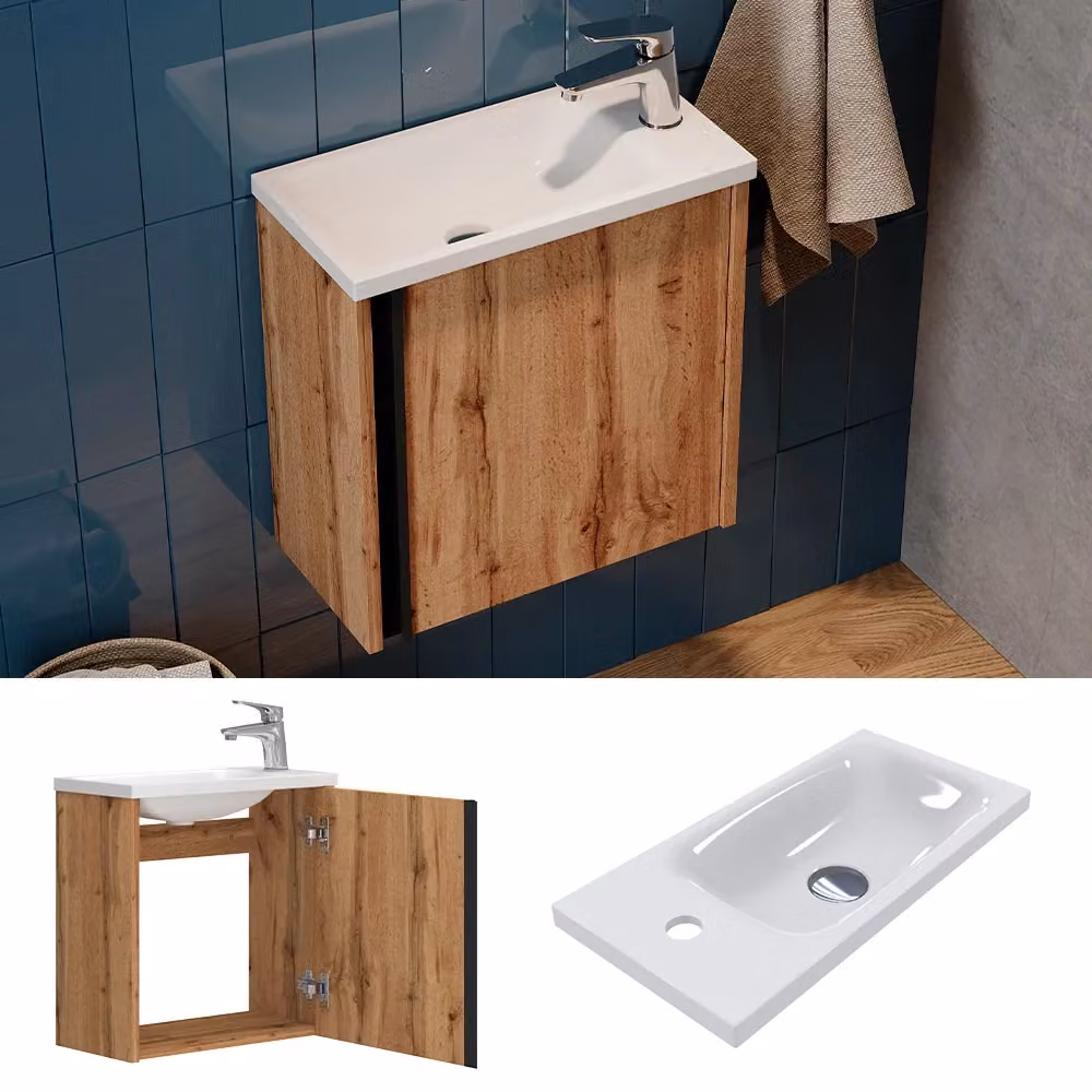 Set di mobili da bagno Vicco Kleo in legno marrone con vanità a 2 pezzi e ante con chiusura ammortizzata – 2