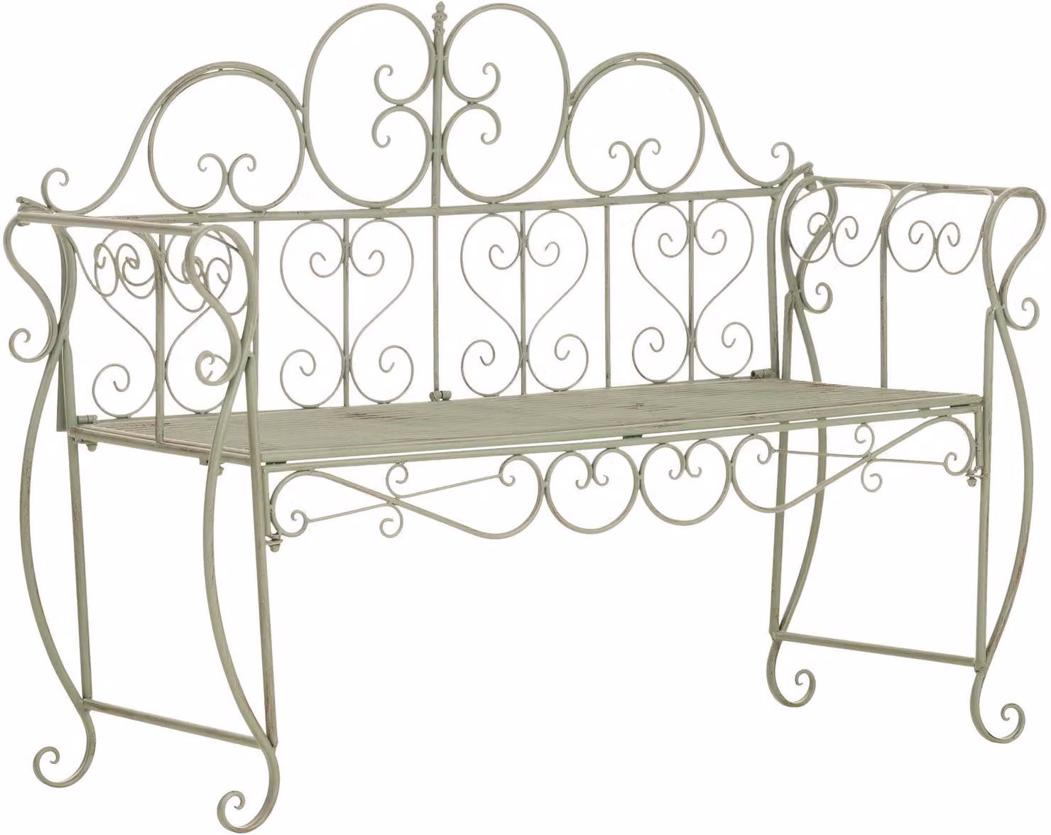 Panca da giardino Minna - Panca da giardino in stile Art Nouveau, realizzata in metallo | Colore: anticato/verde | Dimensioni: 128x46x94 cm