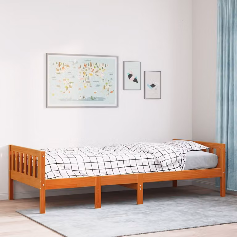 Letto per bambini vidaXL in legno di pino color marrone cera con doghe fisse, L 80 cm x P 200 cm