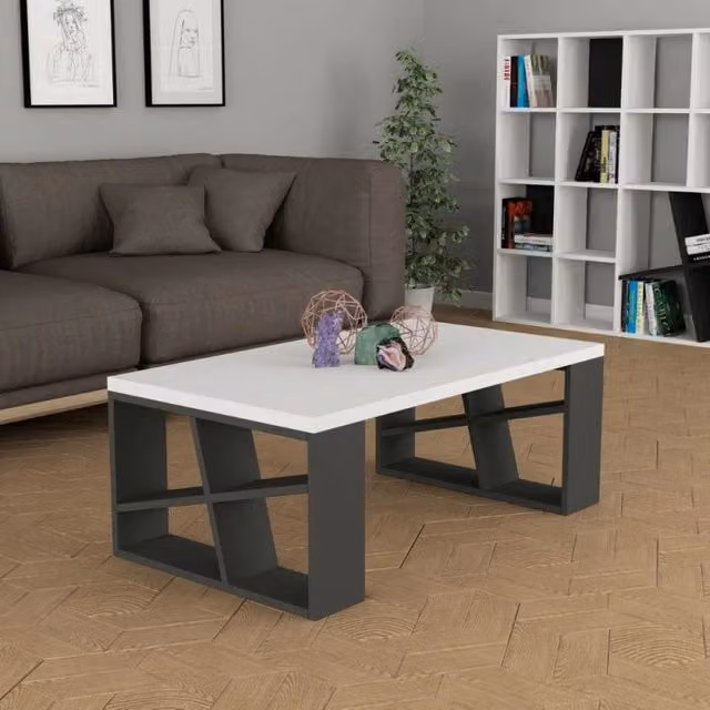 Tavolino da salotto moderno EFFEZE con piano bianco e gambe antracite L/P/H: 105 x 60 x 40 cm – 1
