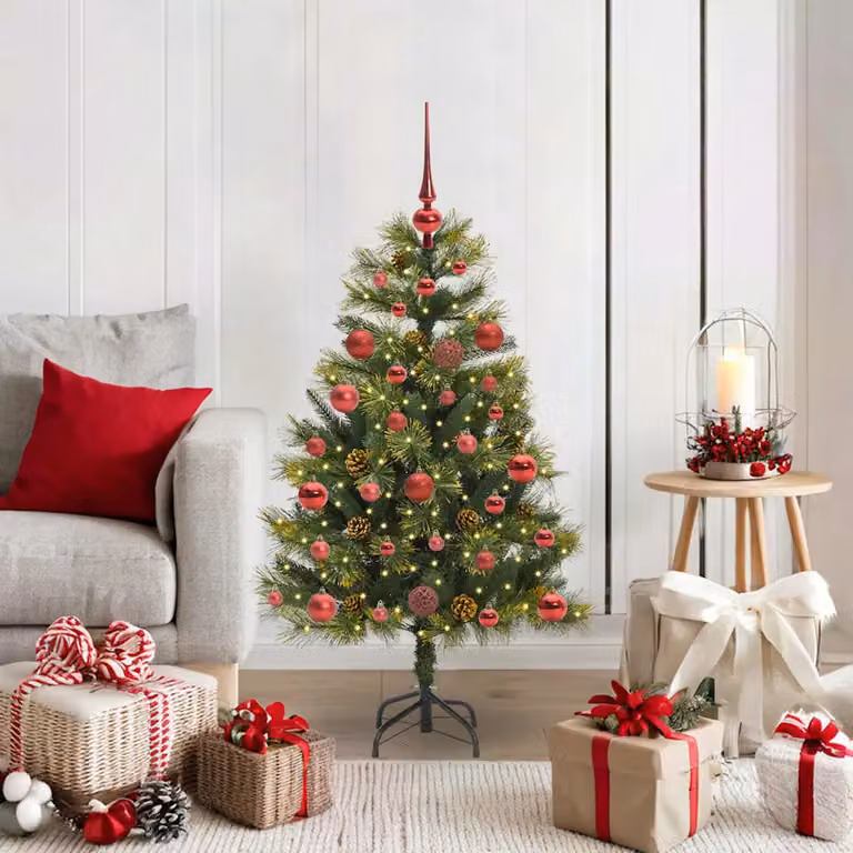Albero di Natale artificiale pieghevole con luci LED warm white vidaXL, Verde, 120 cm