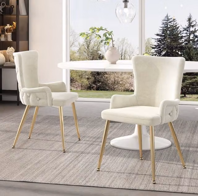 Set di 6 sedie in velluto con gambe in metallo beige