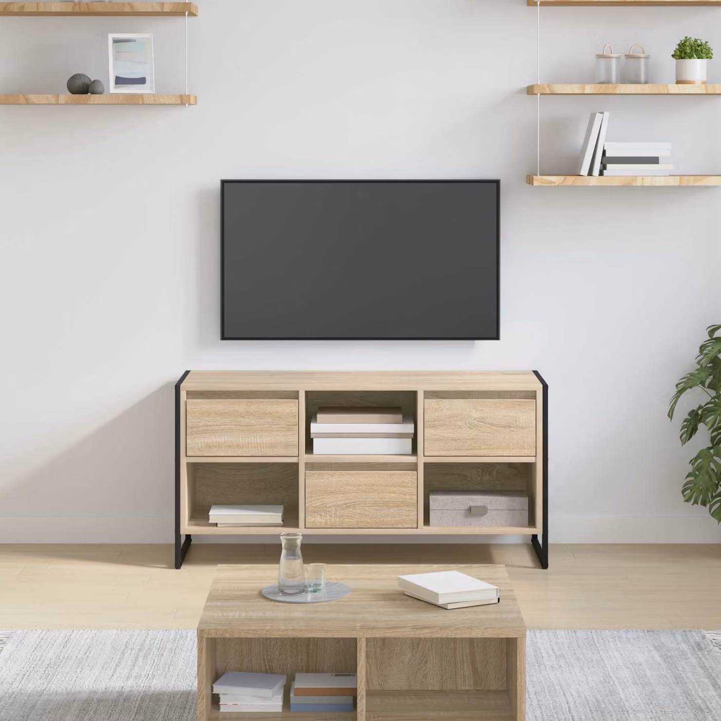 Mobile TV vidaXL in legno Sonoma e metallo, colore marrone, L 100 x P 36 x H 49,5 cm