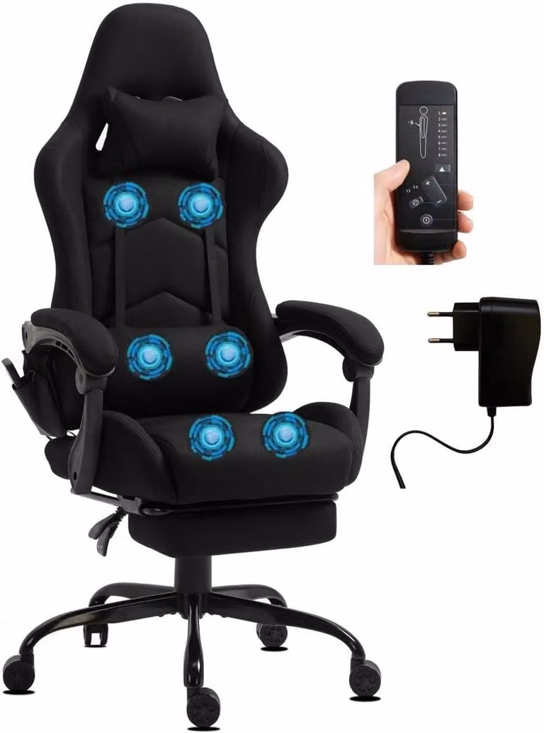 Poltrona confortevole - Poltrona da ufficio in tessuto - Ideale per lavorare da casa e rilassarsi - Funzione di massaggio integrata - Portata massima: 150 kg - Colore: nero