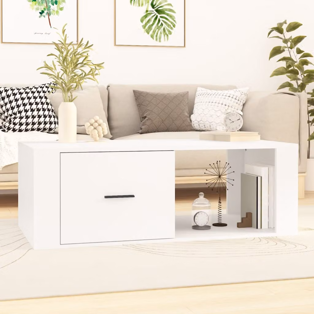 vidaXL Tavolino da Salotto Moderno Bianco in Legno Multistrato L/P/H: 100 x 50,5 x 35 cm