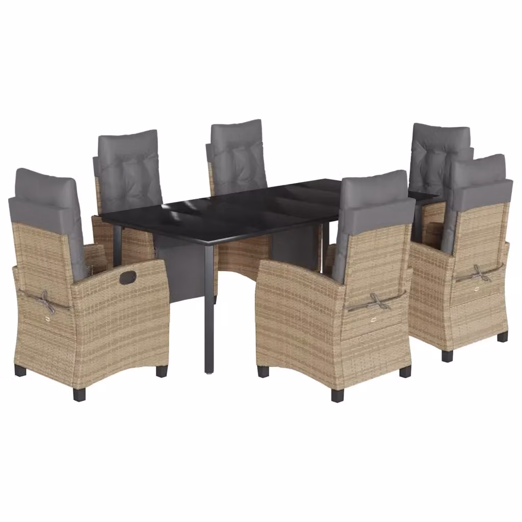 Set Pranzo da Giardino vidaXL in Polyrattan con Piano in Vetro e 7 Cuscini, Colore Misto Beige, Nero e Grigio – 2