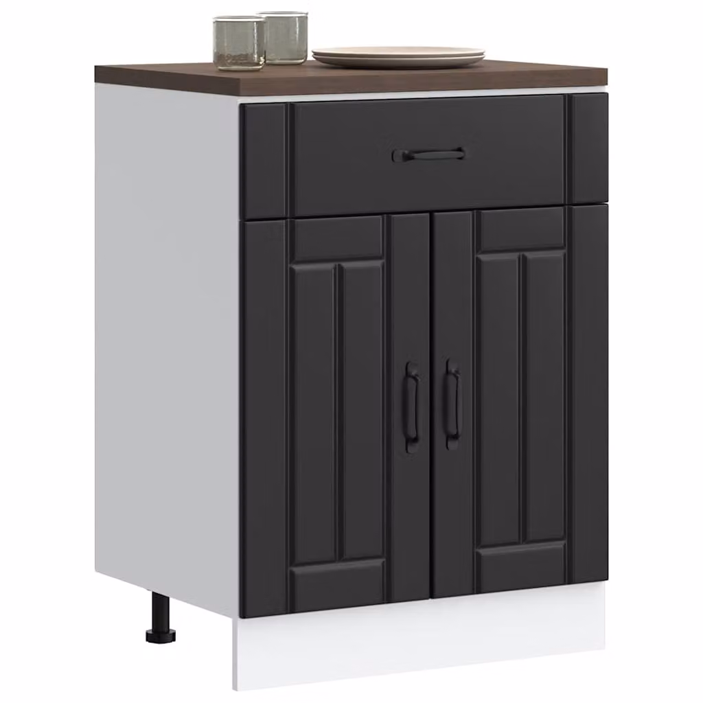 Base da cucina moderna vidaXL Lucca in legno nero opaco L: 60 cm, P: 46 cm, H: 81,5 cm