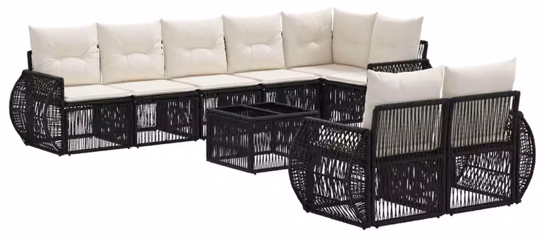 Set Divano da Giardino 9 pcs Nero e Bianco Crema polyrattan