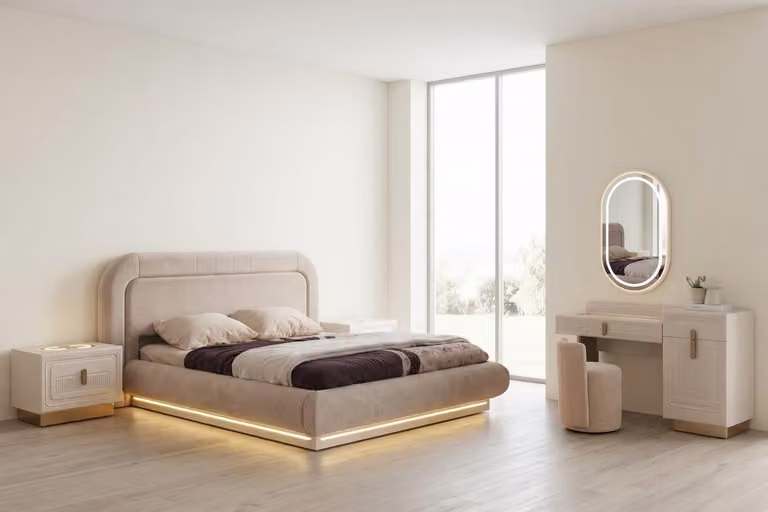 Set completo per camera da letto: letto, comodini, tavolino da trucco di alta qualità