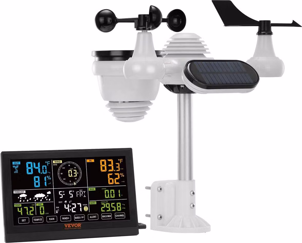 Stazione meteorologica wireless 7 in 1, ampio display a colori da 7,5 pollici, stazione meteorologica digitale per interni ed esterni, per temperatura, umidità, velocità/direzione del vento, pioggia, raggi UV, con dati previsionali, allarme, avvisi. SENZA