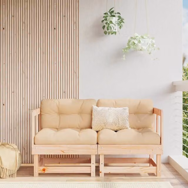 Set di 2 Divani Angolari da Giardino vidaXL in Legno di Pino Massello con Cuscini Beige