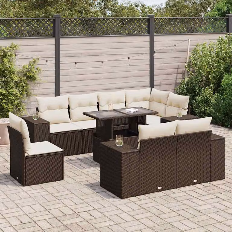 Maison Exclusive - Set Divani da Giardino 9pz con Cuscini Marrone in Polyrattan