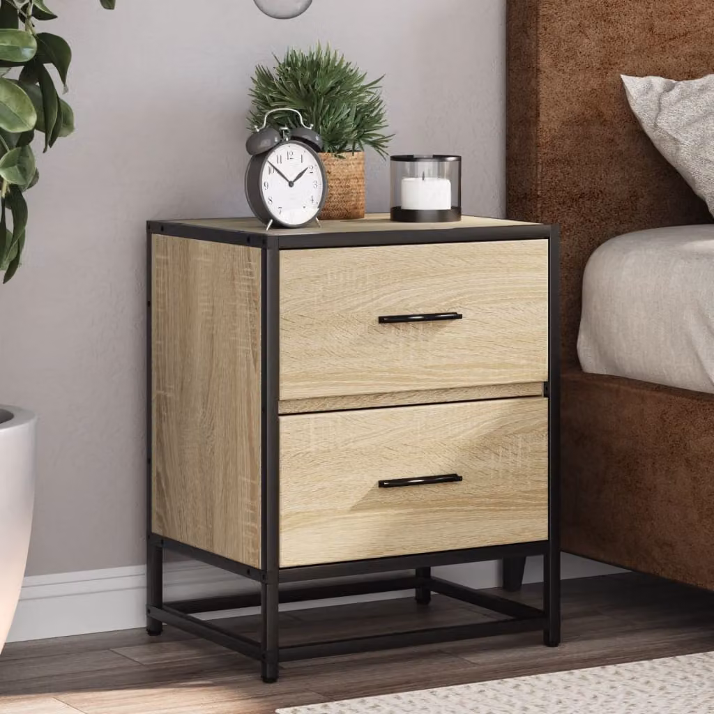 Set di 2 comodini sospesi vidaXL in legno e metallo, colore marrone e beige, L 40 cm x P 31 cm x H 50 cm