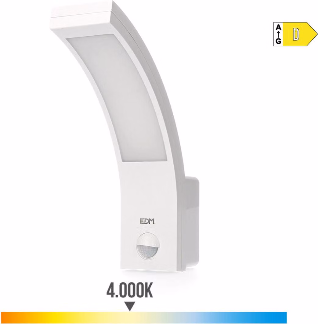 Lampada da parete per esterni a led 10w 750lm 4000k ip54 6,6x18,8x25cm con sensore di movimento edm