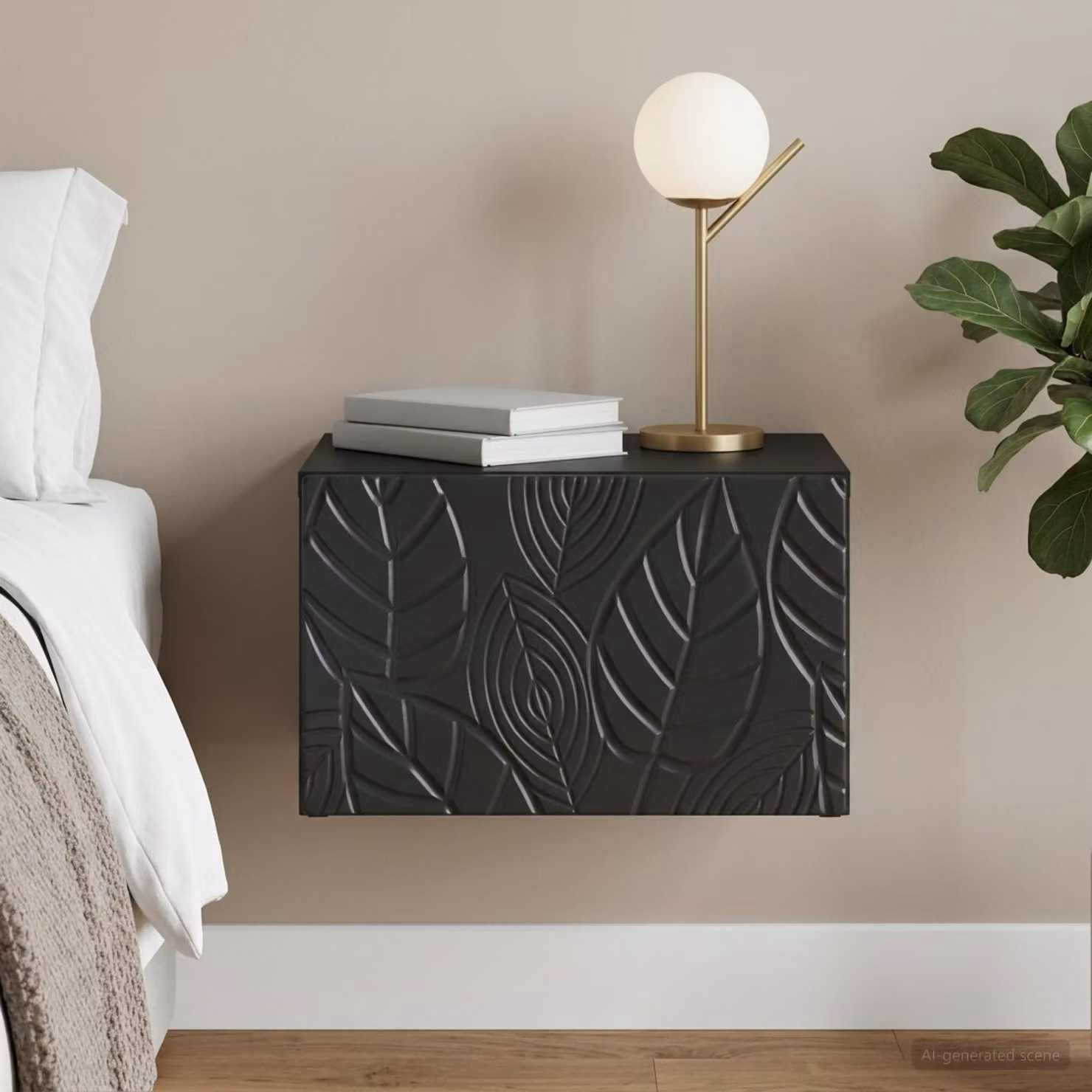 vidaXL Mobiletto da notte sospeso moderno Nero L: 49 cm, P: 34,5 cm, H: 20 cm