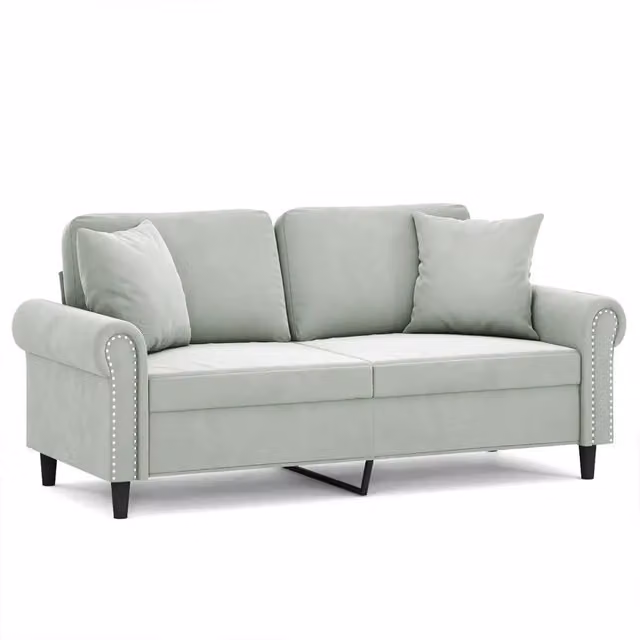 Divano | Divano da soggiorno | Sofa a 2 Posti con Cuscini Grigio Chiaro 140 cm in Velluto