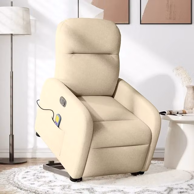 Poltrona Alzapersona Elettrica Massaggiante vidaXL in Tessuto Beige per Senior