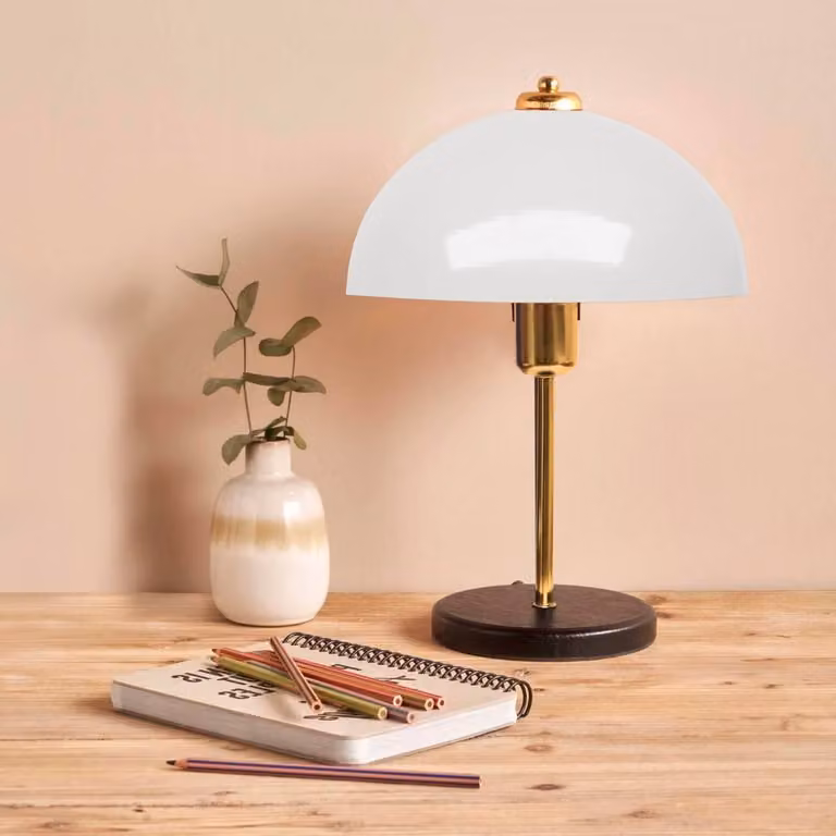 Opviq, lampada da tavolo moderna, colore bianco, corpo in metallo, attacco E27, 38 cm | 100% melamina