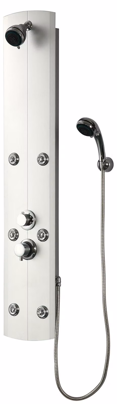 Pannello doccia con idromassaggio, in PVC, colore argento, dimensioni 130 x 25 x 7 cm, dotato di 6 getti