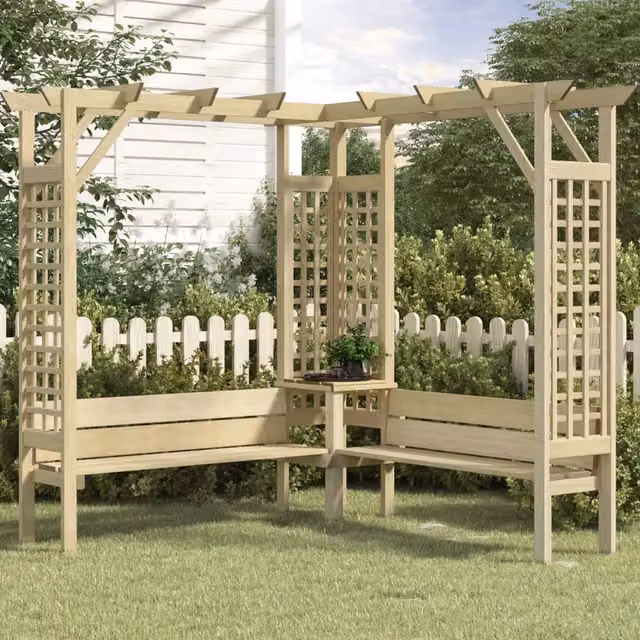 Pergola Angolare con Panca in Legno di Pino vidaXL, Colore Verde e Beige