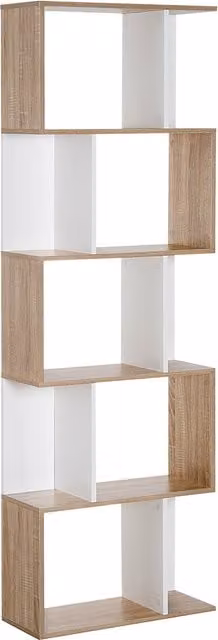 Libreria moderna Aosom in legno bianco e legno naturale, scaffale a ripiani per soggiorno, L 60 cm x P 24 cm x H 184.5 cm