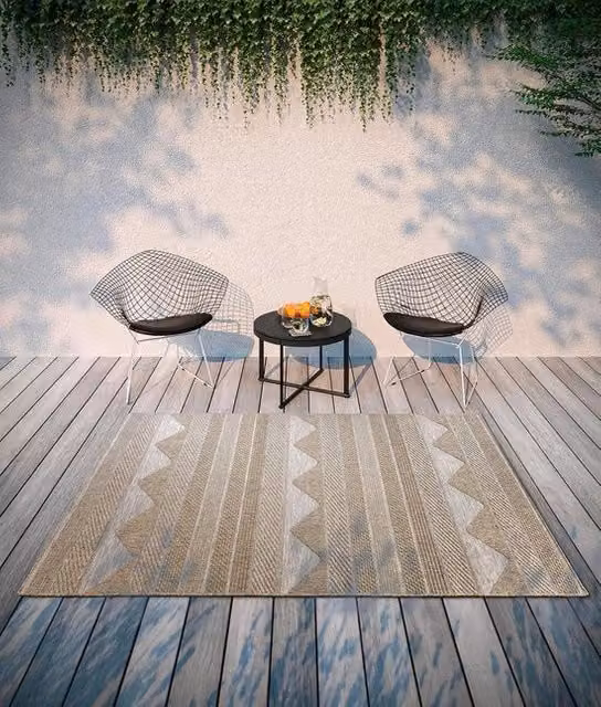 Tappeto per interni e esterni moderno tessuto piatto boho etno Oeko-Tex resistente all'usura e UV per balcone terrazzo giardino naturale marrone chiaro 115x170cm