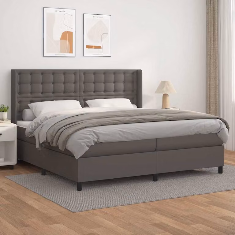 vidaXL Giroletto a Molle con Materasso Ibrido in Similpelle Grigia e Bianca L/P/H: 200 x 200 x 128 cm